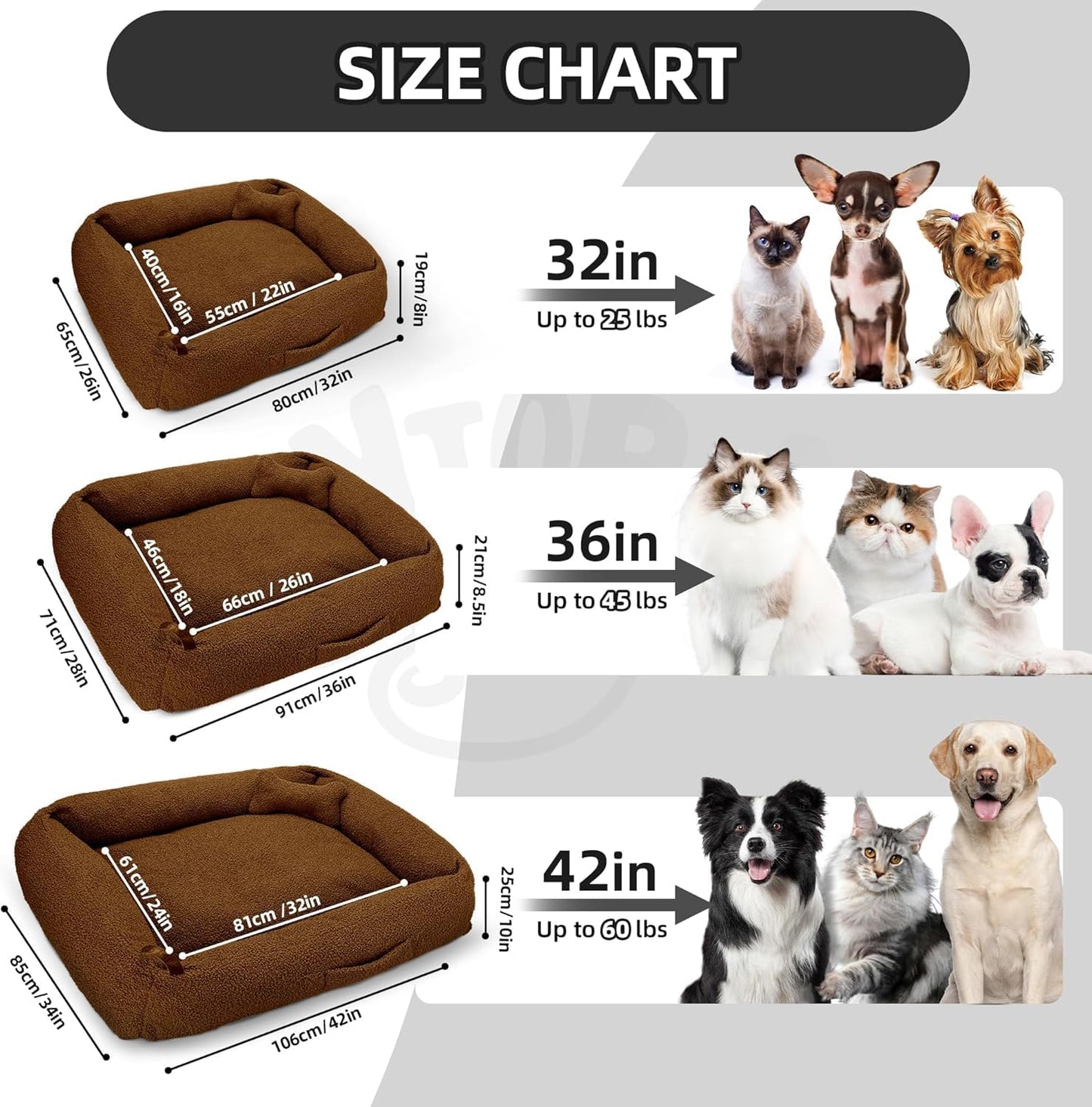 Grands paniers pour chats d'intérieur Sytopia, panier anti-anxiété pour chien, polaire moelleuse de 81 cm, lavable et imperméable, panier rond doux et apaisant pour chiens jusqu'à 11 kg, marron