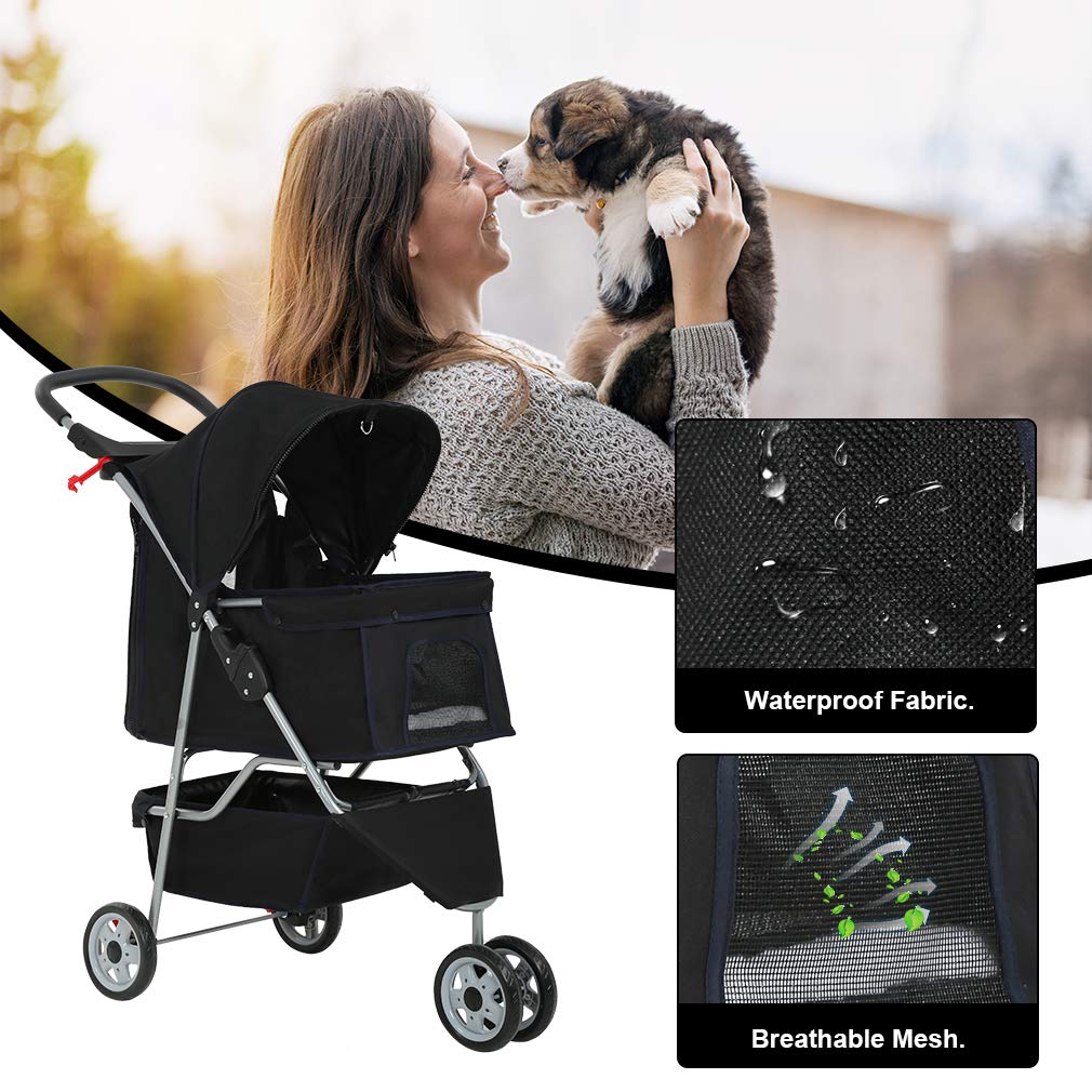 Poussette de transport pliable à 3 roues pour chien et chat BestPet T13 Noir
