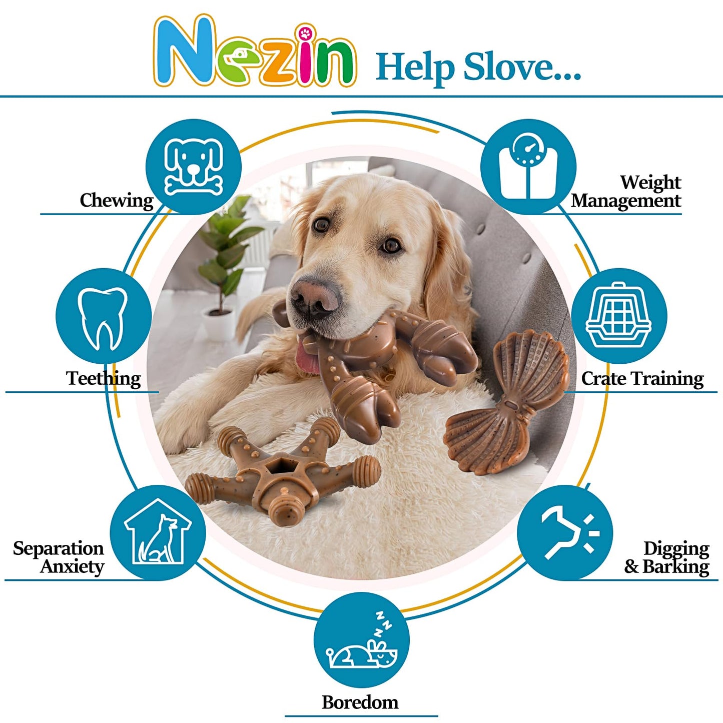 Jouets pour chiens agressifs, jouets indestructibles pour grands chiens, jouets à mâcher pour chiens de toutes races, lot de 3 super jouets à mâcher en nylon résistant, cadeau pour chiens
