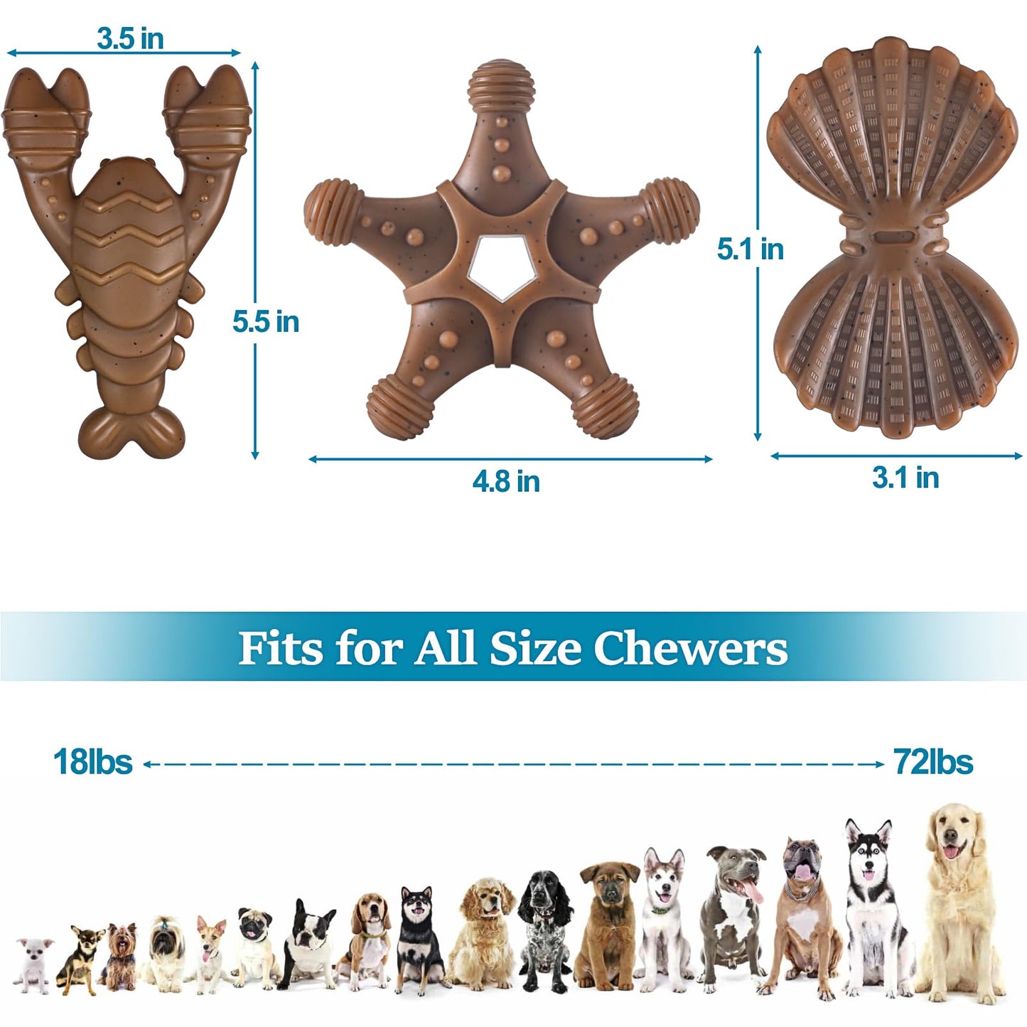 Jouets pour chiens agressifs, jouets indestructibles pour grands chiens, jouets à mâcher pour chiens de toutes races, lot de 3 super jouets à mâcher en nylon résistant, cadeau pour chiens