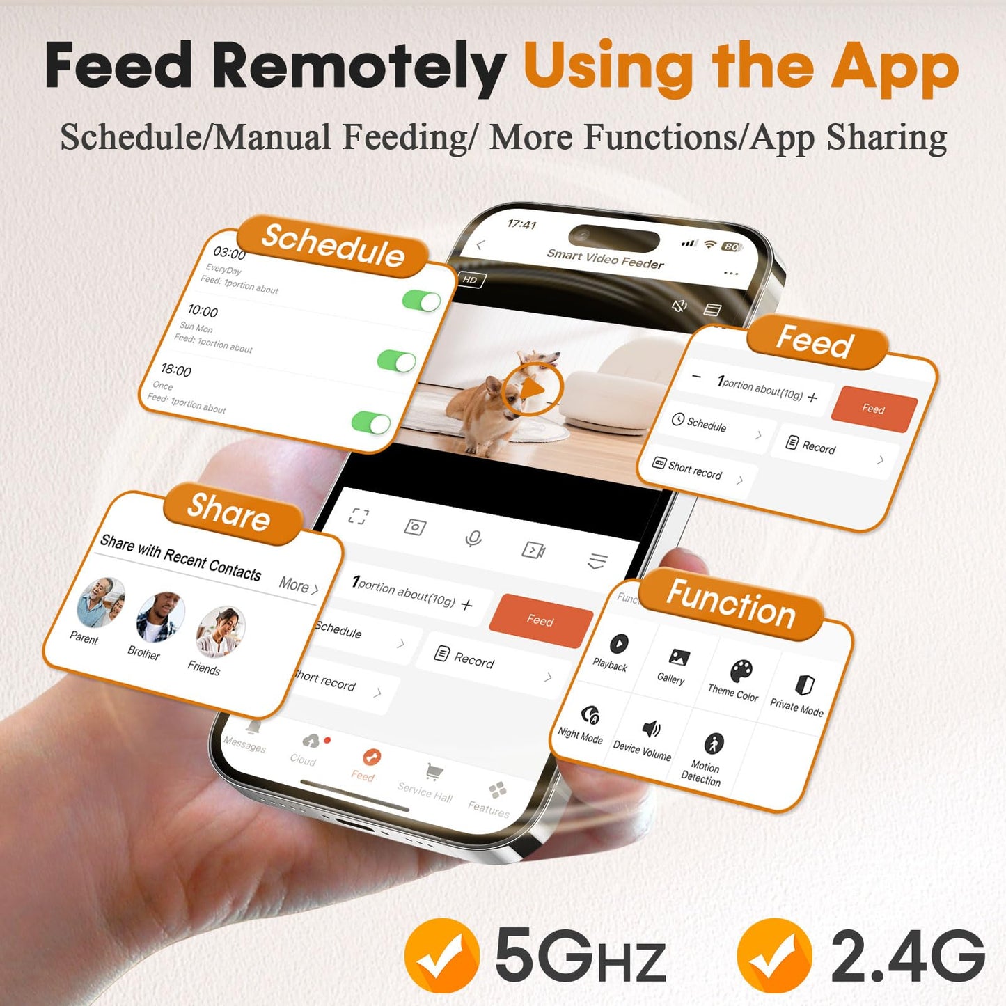 Automatic Dog Feeder with Camera WiFi: 33 Cups 5G App Control Easy Setup Cat Food Dispenser - HD 1080P Video Recording Timed Pet Feeder for Cat Dog Small-Pet