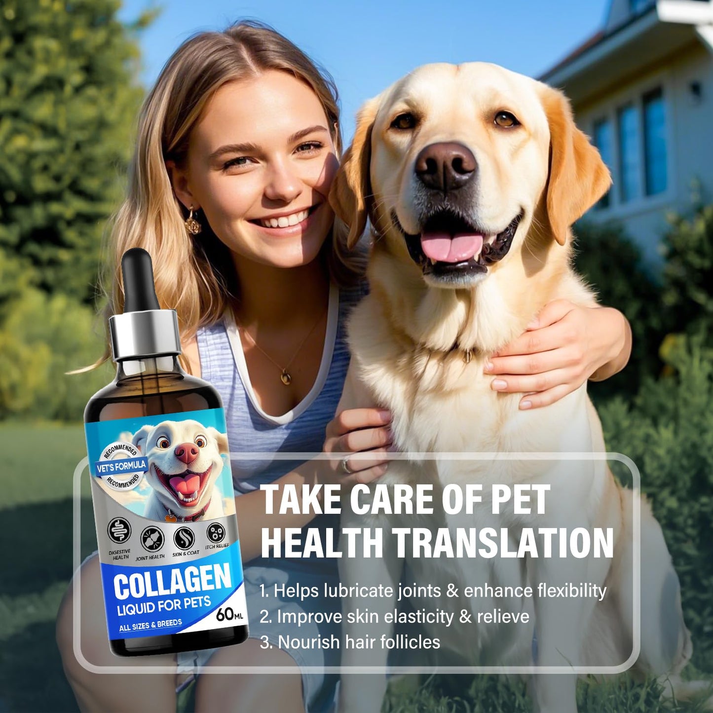Liquid Collagen for Dogs, Dog Collagen Supplement Drop Support Joint, Digestive Health, Collagen for Dogs Liquid Support Shiny Coat & Healthy Skin, Enhancing Immunity, GMO & Gluten Free