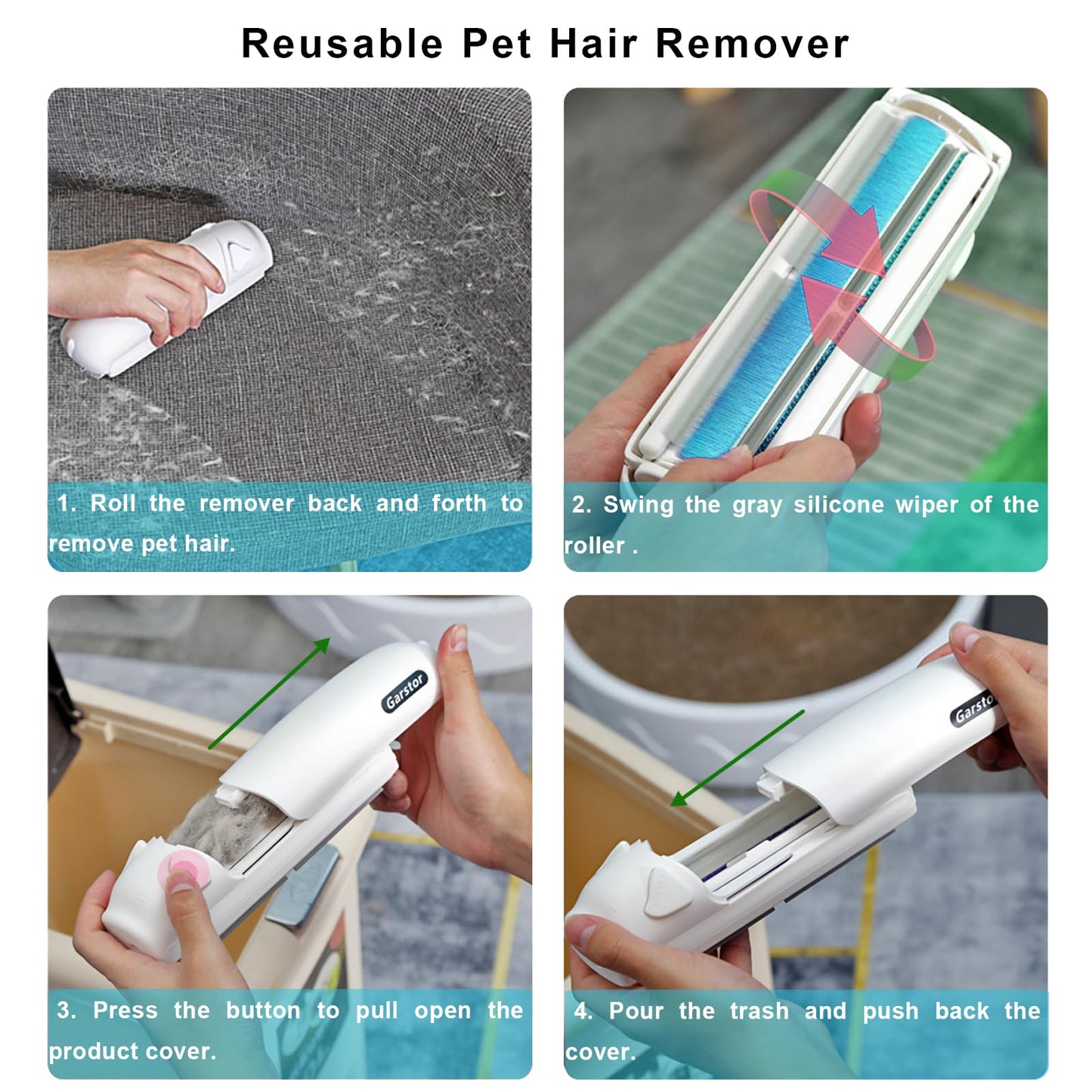 Rouleau anti-peluches réutilisable Garstor pour animaux de compagnie, pour meubles, canapés, tapis, literie, autonettoyant - Bleu