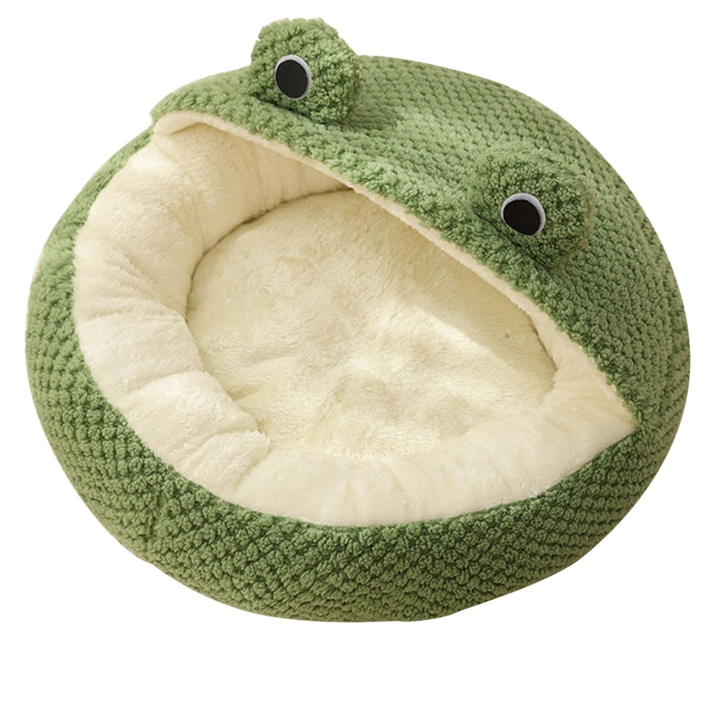 Pet Bed Dog Bed Cat Bed Frog Cat Bed Long Plush Winter Autumn Thermal Cute Cartoon Non-Slip Pet Bed Detachable Insert Soft Dampproof Cat Bed, Round with Half Roof