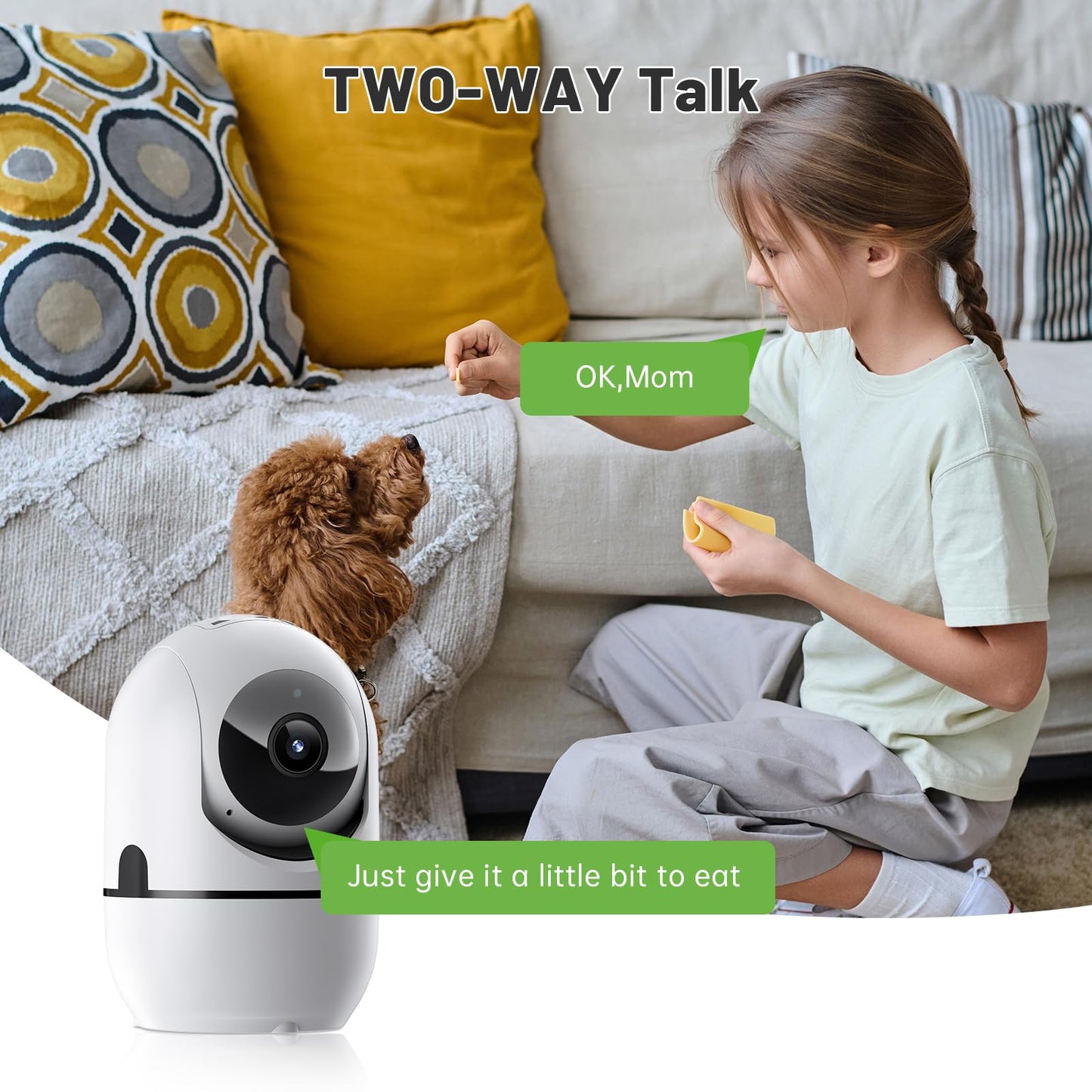 Caméra de sécurité intérieure 2K 5G et 2,4G Wi-Fi pour chien et animal domestique, avec application mobile, caméra de sécurité 360°, babyphone, détecteur de mouvement, vision nocturne, audio bidirectionnel, caméra nounou (A)
