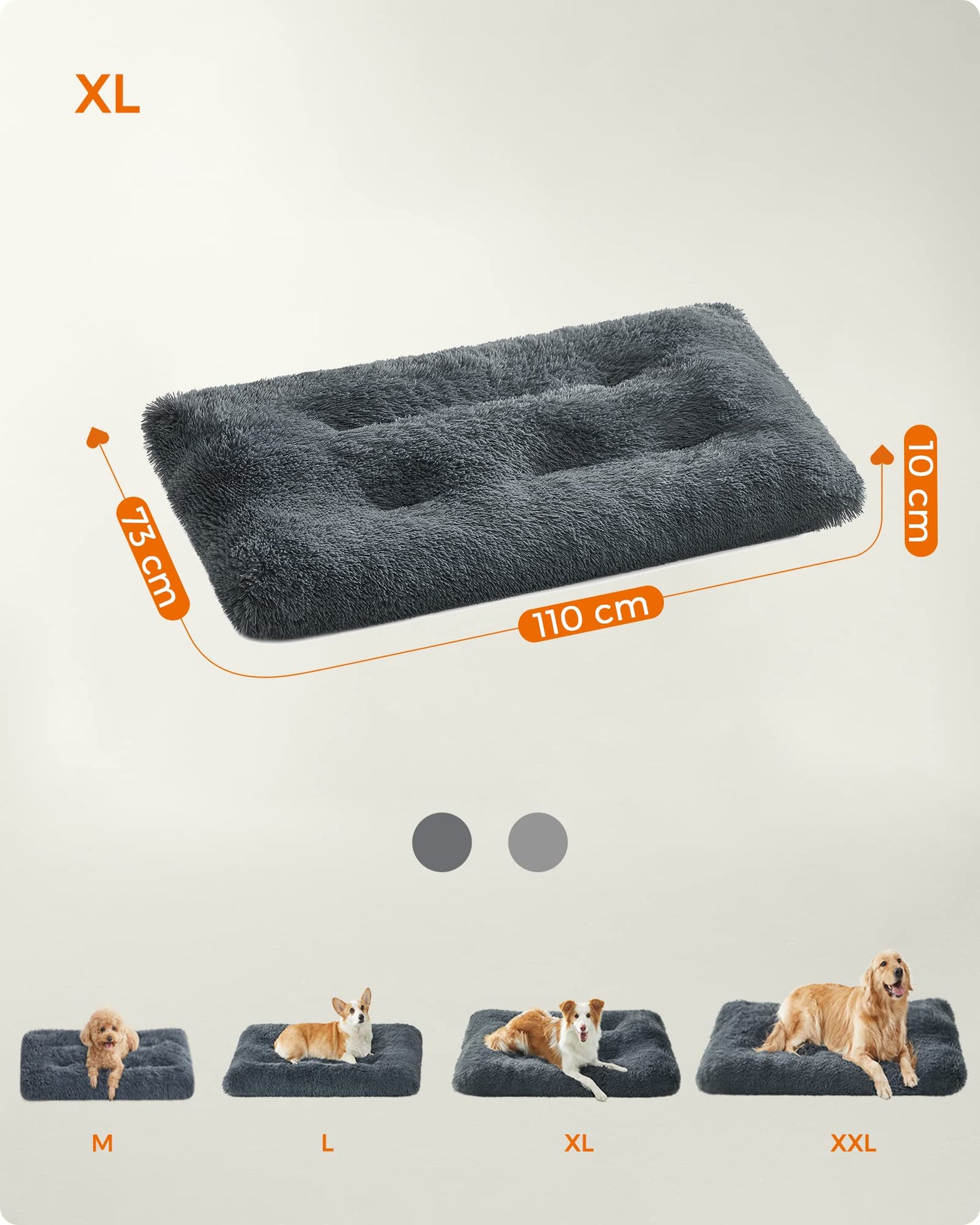 Matelas moelleux pour chien Feandrea, 110 x 74 cm, gris foncé, velours polyester, garnissage PP, base antidérapante, panier pour chien