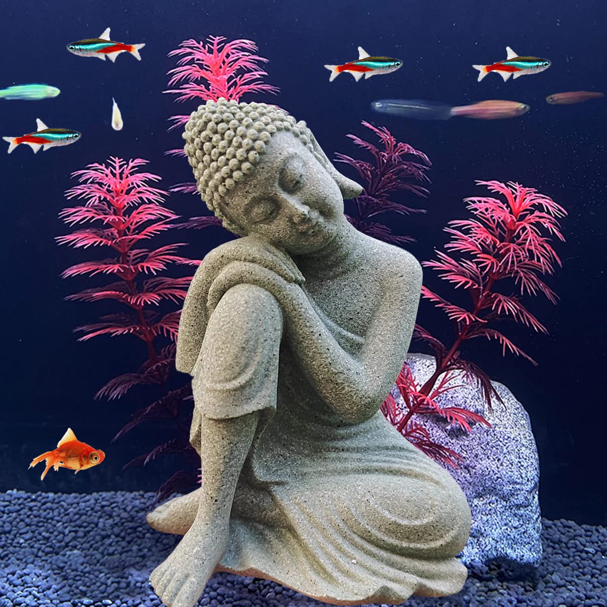 Buddha Fish Tank Decor Asian Stone Buddha Figurines for Aquarium Zen Garden Fish Tank Statue Decorations Mini Stone Buddha Zen Garden Sculptures Decor,Gift, A