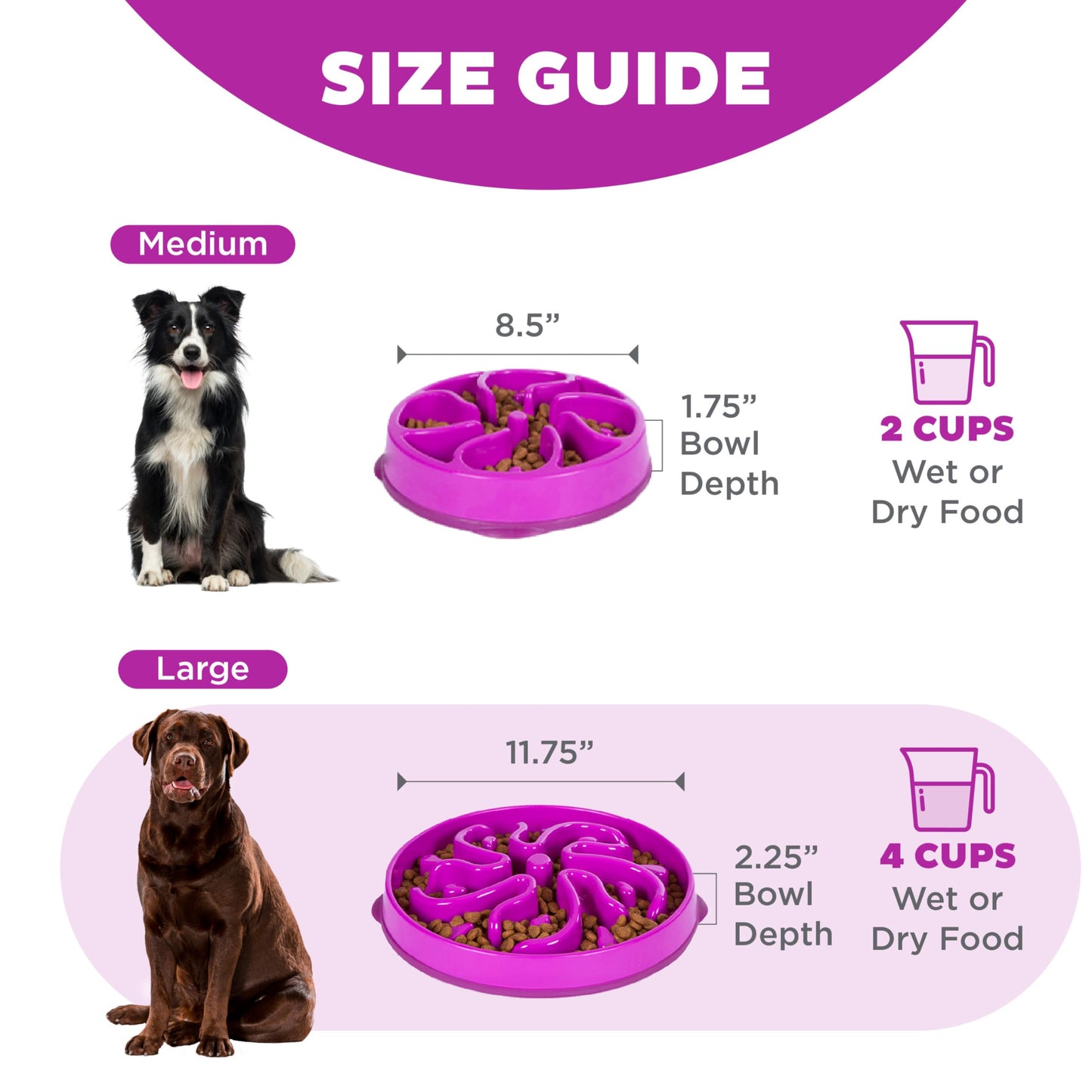 Gamelle lente Outward Hound Fun Feeder, grande gamelle pour chien, 4 tasses, violet