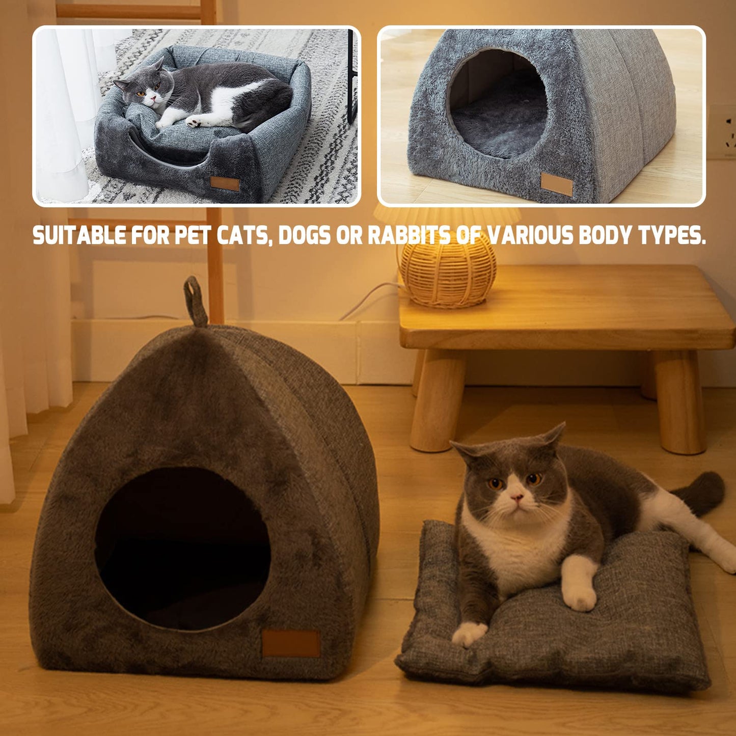 Pet Cave Bed - Warm Cat Bed for Indoor Cats - Pet Tent Cave Igloo Bed for Cats/Small Dogs - Pet Dog Cat Cave Bed - Kitten Bed Cat Tent Cat Bed House with Removable Washable Cushion