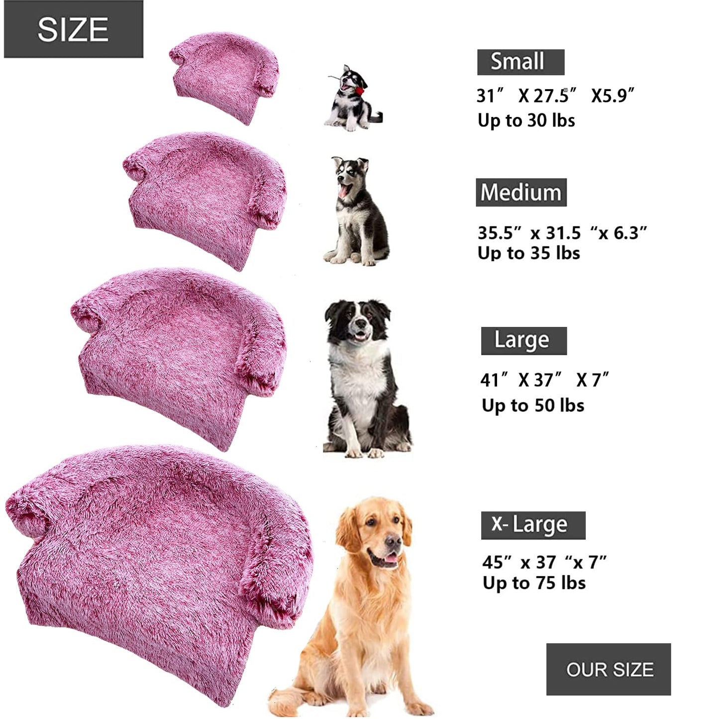 Panier apaisant pour chiens et chats, tapis moelleux en peluche pour protection de meubles avec doublure imperméable, housse amovible et lavable pour chiens et chats de grande, moyenne et petite taille (vin rouge, XL)