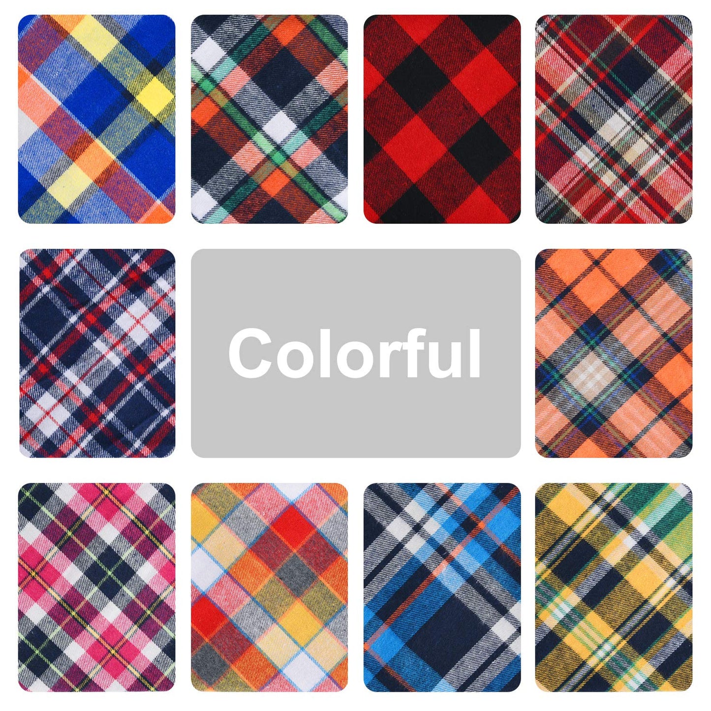 KUUQA 10 Pack Triangle Dog Bandanas, Plaid Bibs Scarf Washable and Adjustable Kerchief Set for Dogs Cats Pets
