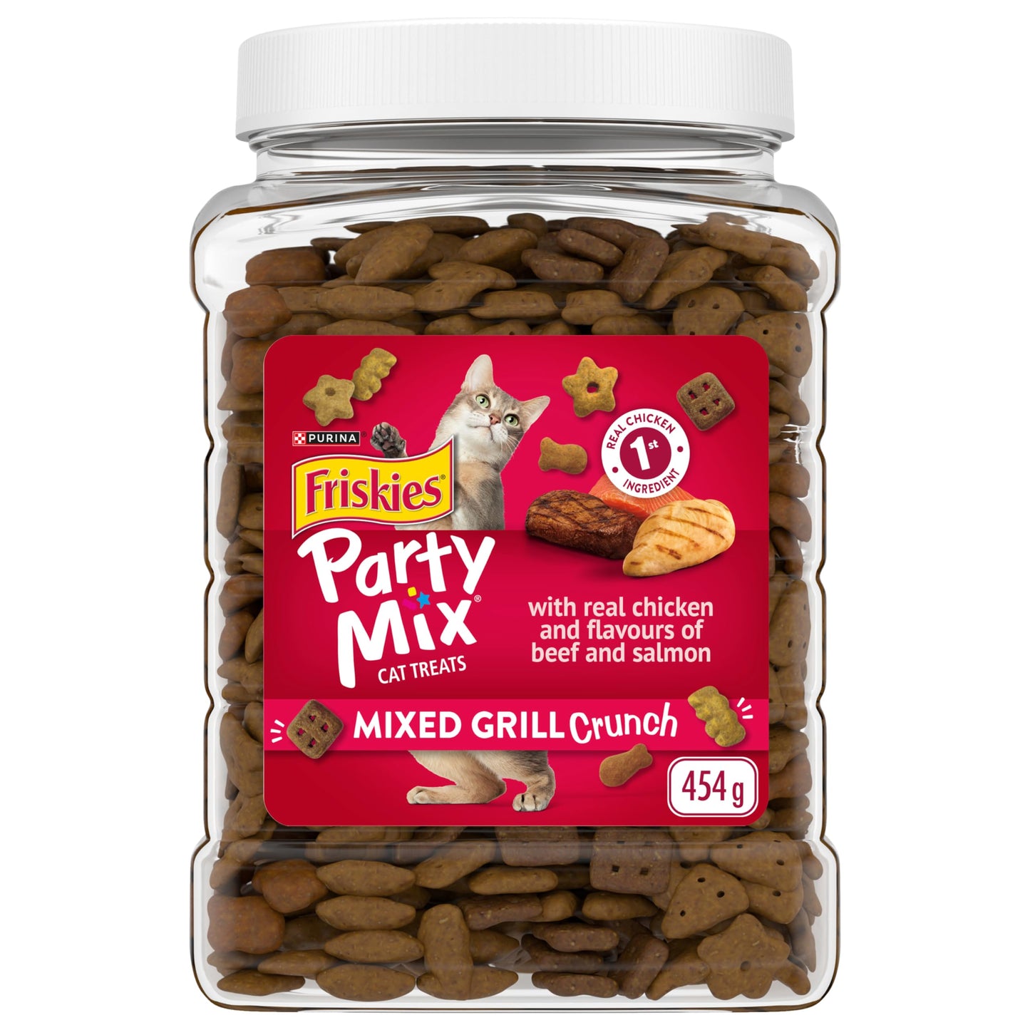 Friandises pour chats Friskies Party Mix, croustillantes et croustillantes au vrai poulet - Boîte de 454 g (1 paquet)