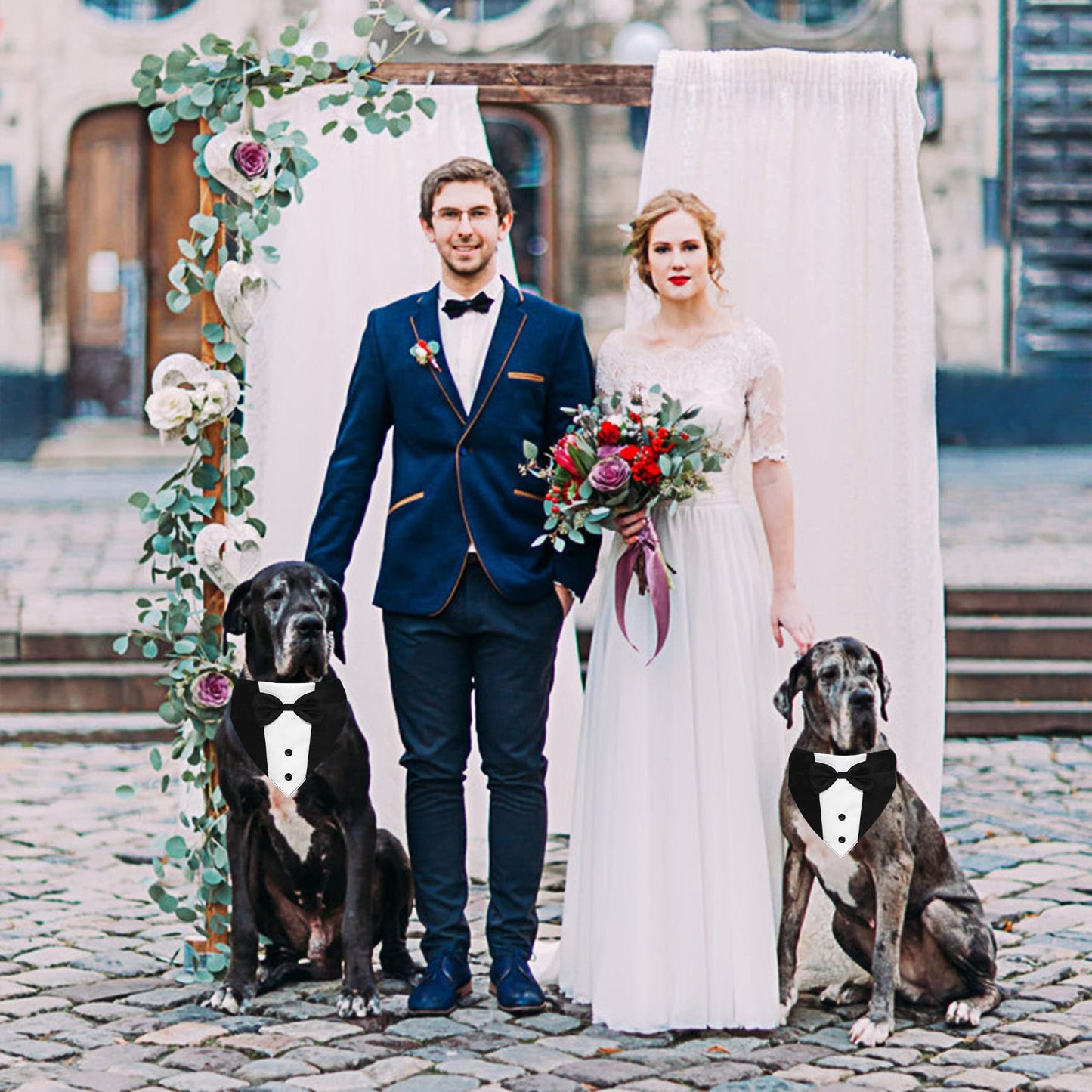 GOYOSWA Costume de smoking pour chien, collier bandana de mariage pour chien avec nœud papillon, costumes de smoking pour chien réglables, cadeaux d'anniversaire de fiançailles pour petits, moyens et grands chiens (S : tour de cou 12,5 à 21 pouces)