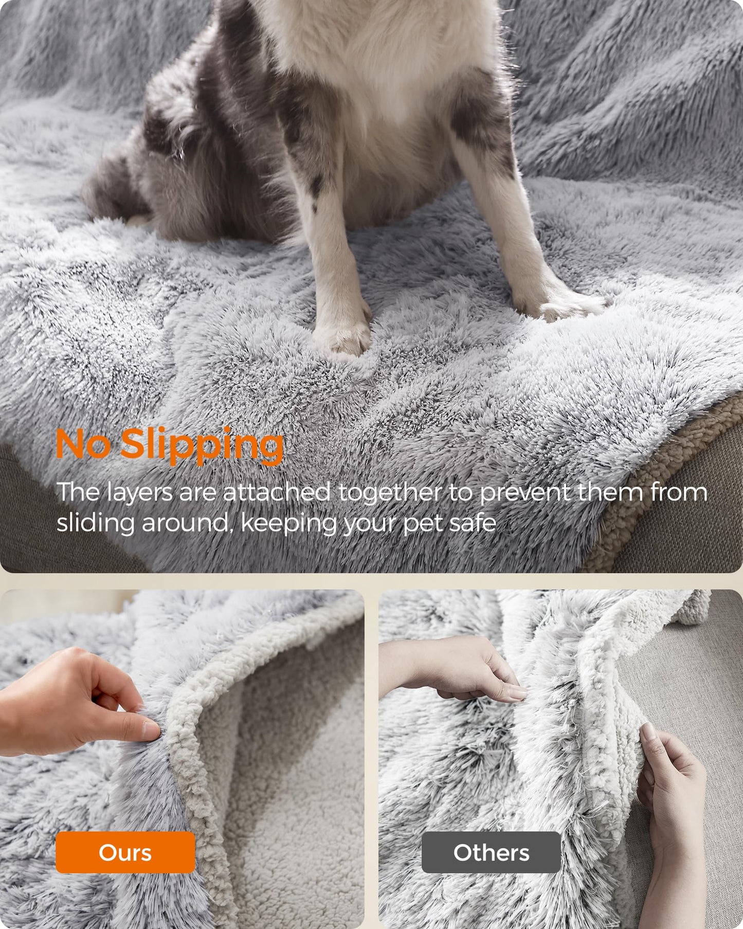 Couverture imperméable pour chien Feandrea, longue couverture en peluche pour chiens miniatures et petits, chats, 101 x 74 cm, M, polaire Sherpa, double face, réversible, gris ombré UPPB004G01