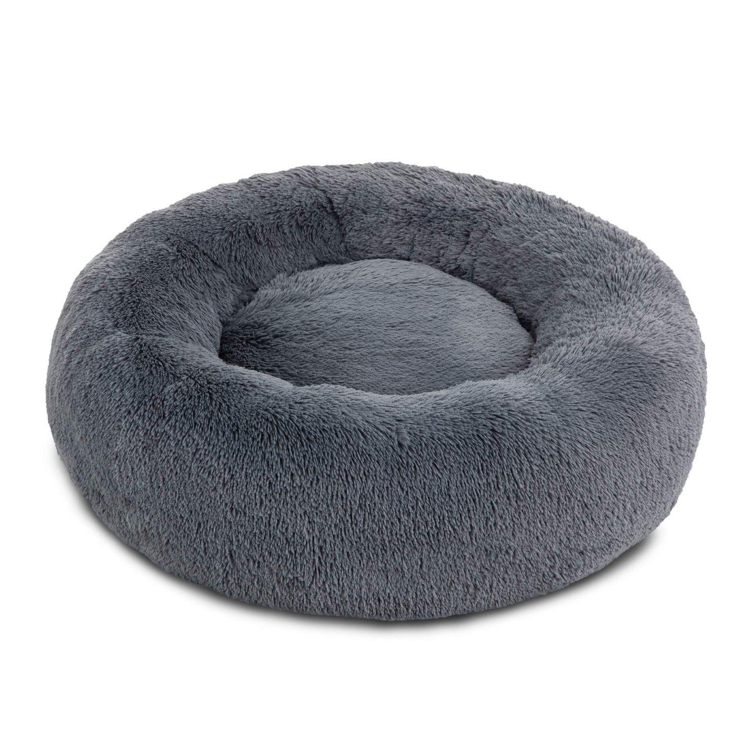 Lit rond et apaisant pour chien Bedsure en peluche - Lavable - 76 cm - En fausse fourrure antidérapante - Convient aux chats jusqu'à 20 kg, auto-chauffant - Gris