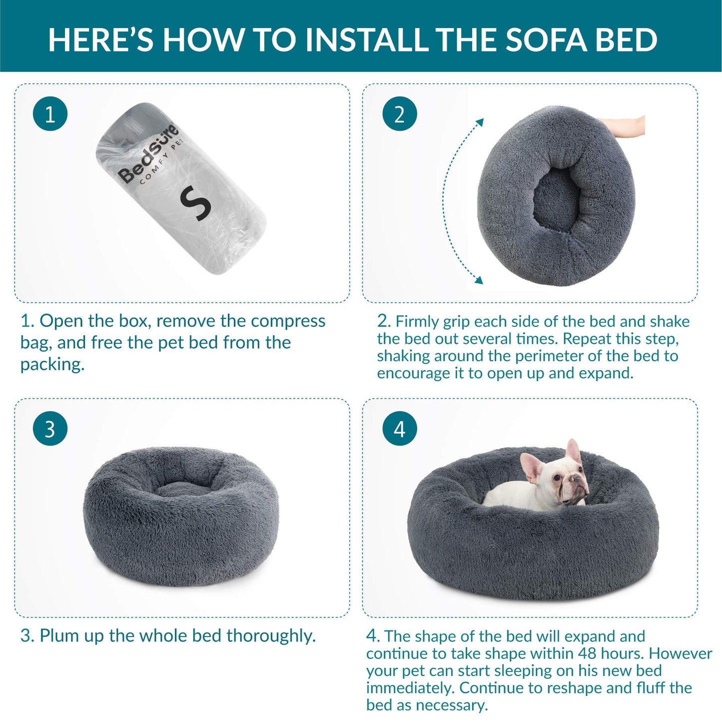 Lit rond et apaisant pour chien Bedsure en peluche - Lavable - 76 cm - En fausse fourrure antidérapante - Convient aux chats jusqu'à 20 kg, auto-chauffant - Gris