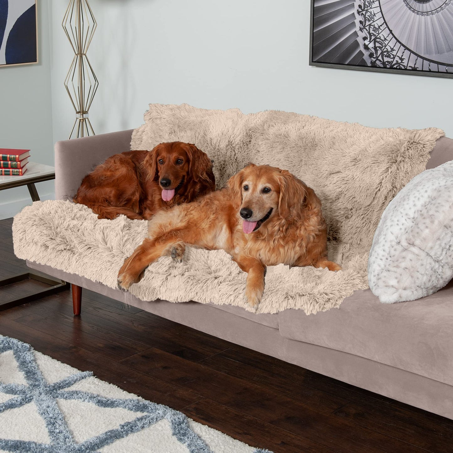 Couverture pour chien Furhaven imperméable et apaisante en peluche longue fourrure et velours - (Couverture) Longue fausse fourrure - Taupe, Extra Large,
