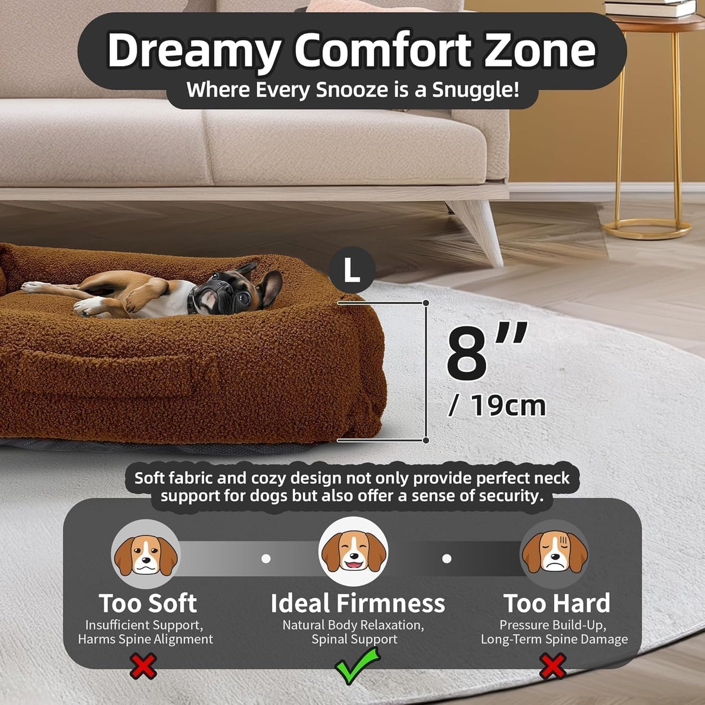 Grands paniers pour chats d'intérieur Sytopia, panier anti-anxiété pour chien, polaire moelleuse de 81 cm, lavable et imperméable, panier rond doux et apaisant pour chiens jusqu'à 11 kg, marron