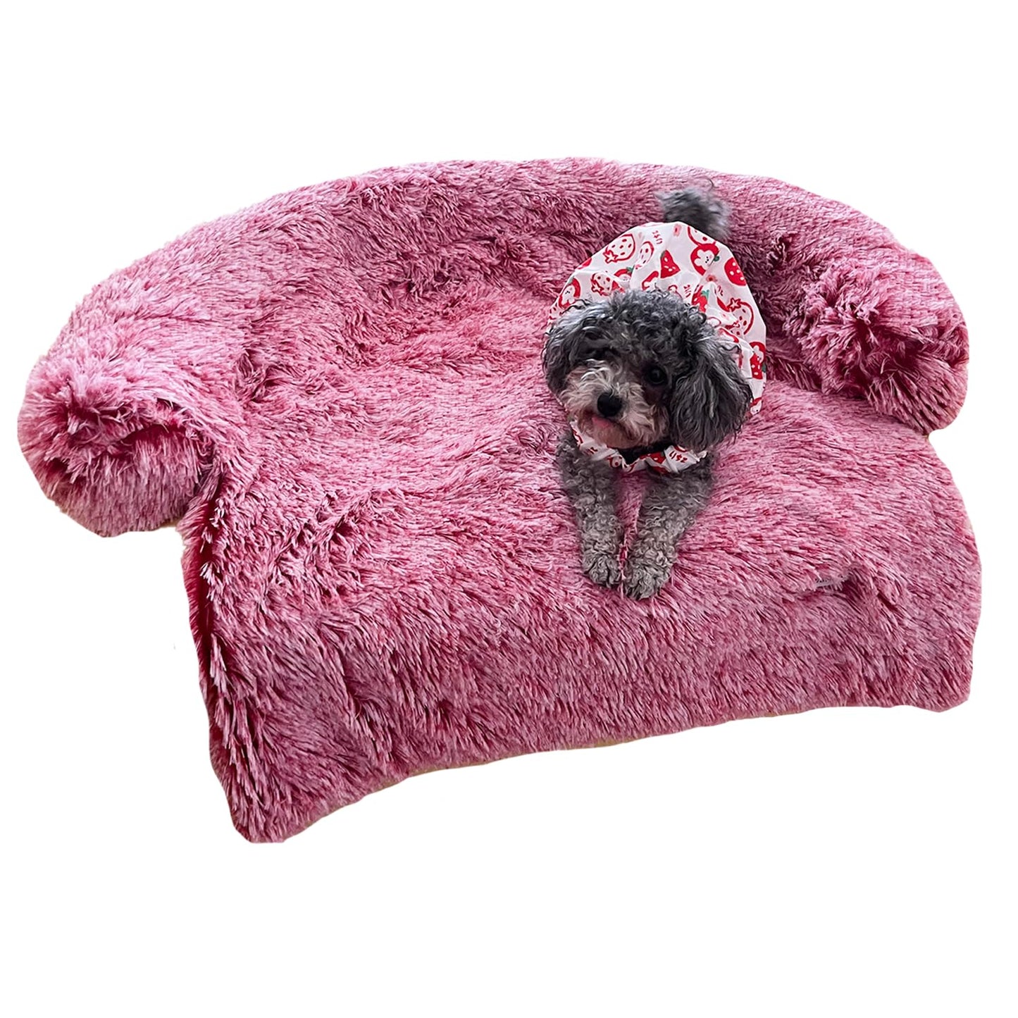 Panier apaisant pour chiens et chats, tapis moelleux en peluche pour protection de meubles avec doublure imperméable, housse amovible et lavable pour chiens et chats de grande, moyenne et petite taille (vin rouge, XL)
