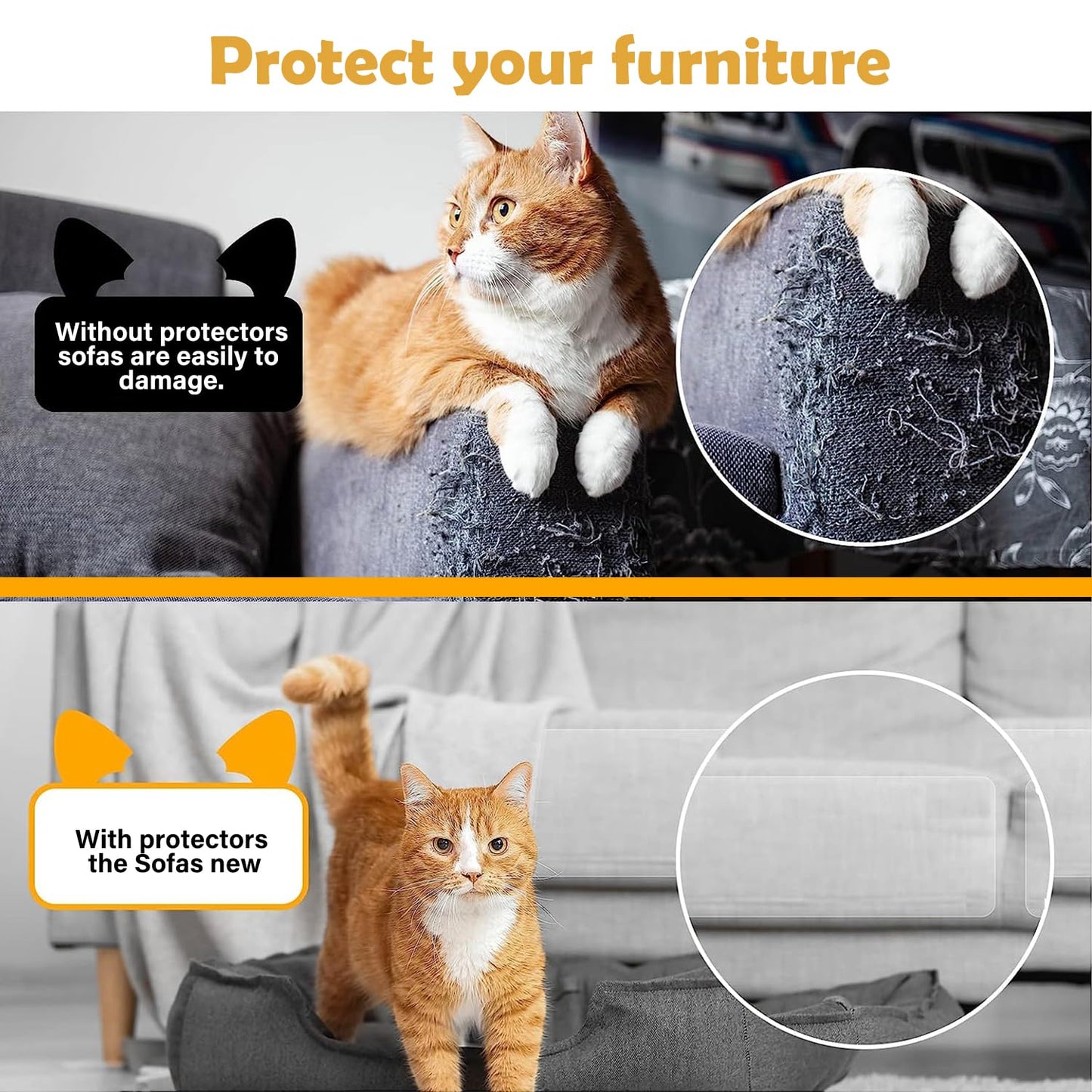 Protection anti-rayures pour chat 30 x 299 cm, autocollante, simple face, pour meubles, canapé, transparent, à découper soi-même