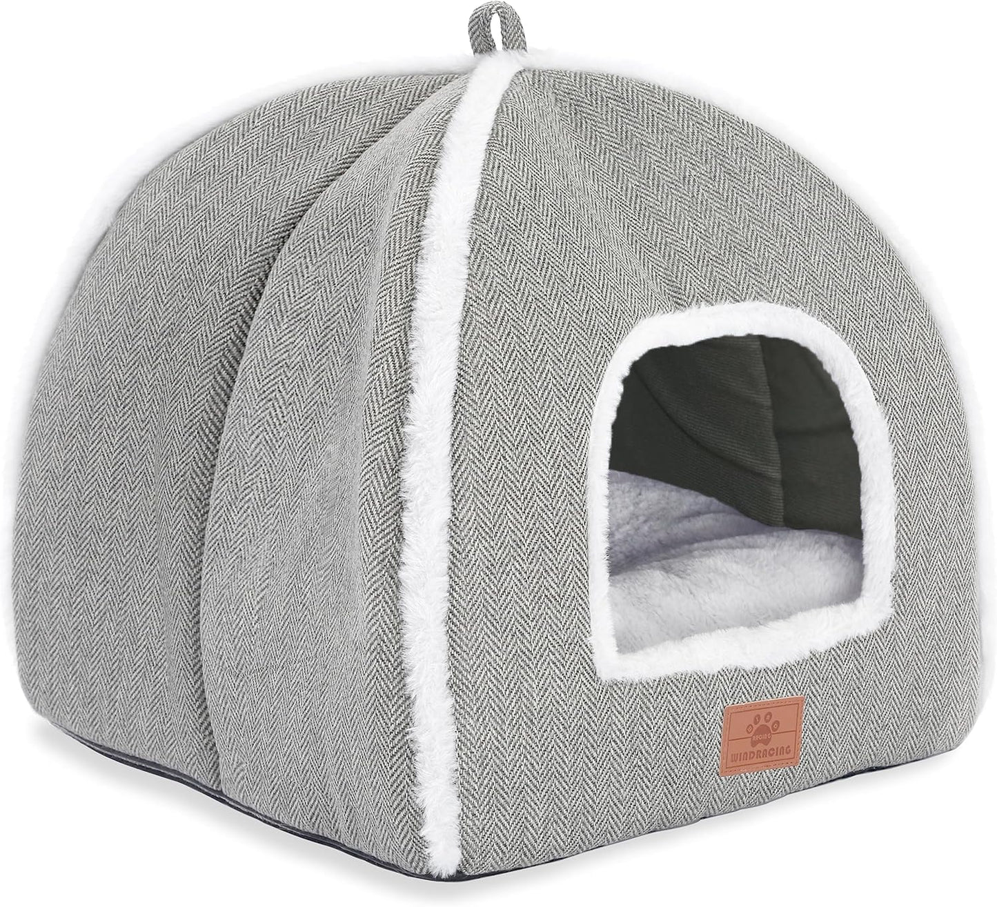 WINDRACING cat beds for Indoor Cats, Foldable cat Bed cave, cat House with Washable Cushions, cat Bed for Kittens, Small Pets, cat Tent, Soft and Warm Indoor cat House, Gray