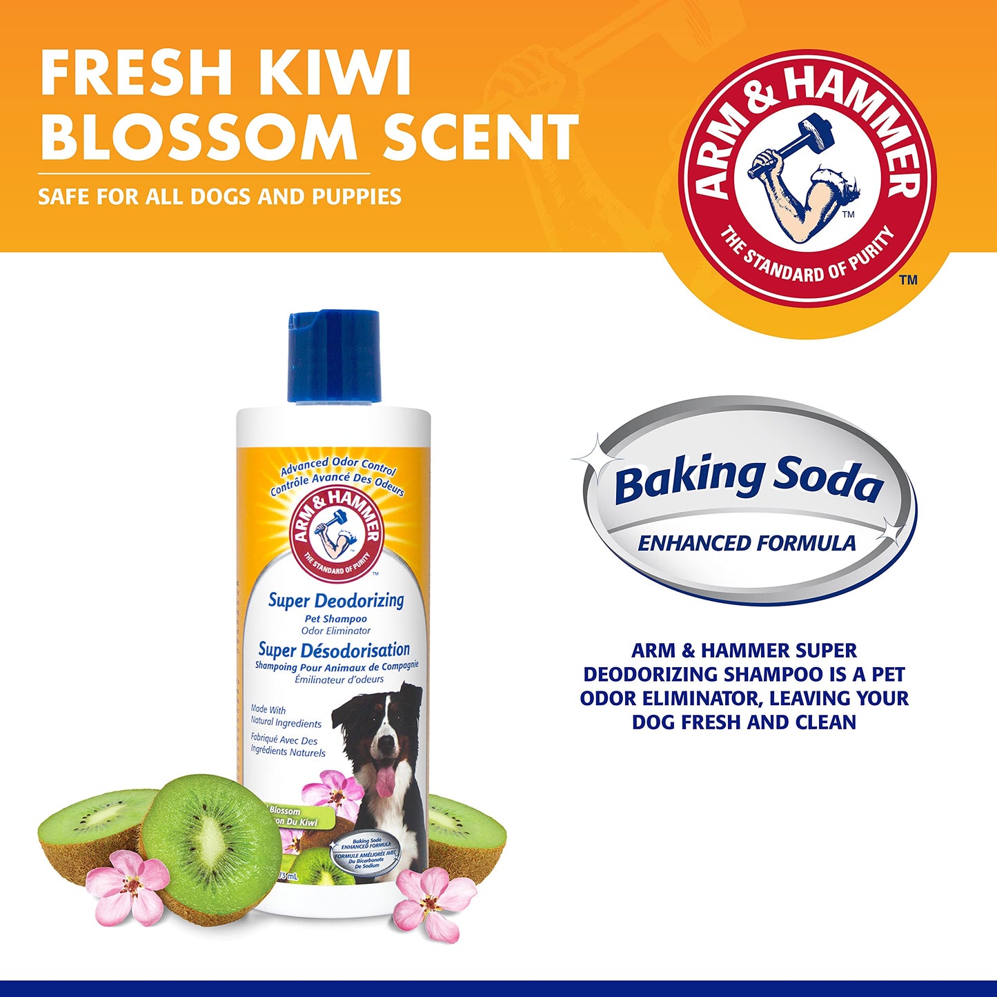 Shampoing super déodorant Arm & Hammer à la fleur de kiwi, le meilleur shampoing anti-odeurs pour chiens et chiots, 473 ml