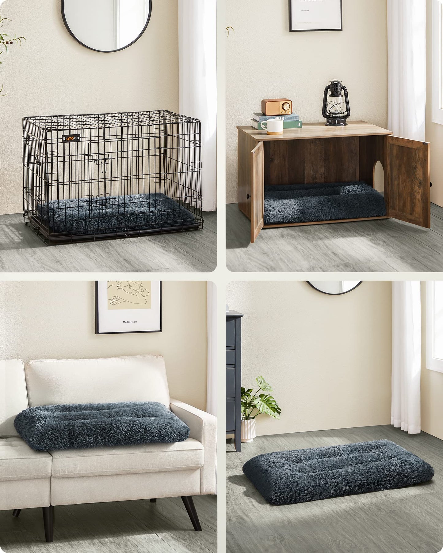 Matelas moelleux pour chien Feandrea, 110 x 74 cm, gris foncé, velours polyester, garnissage PP, base antidérapante, panier pour chien