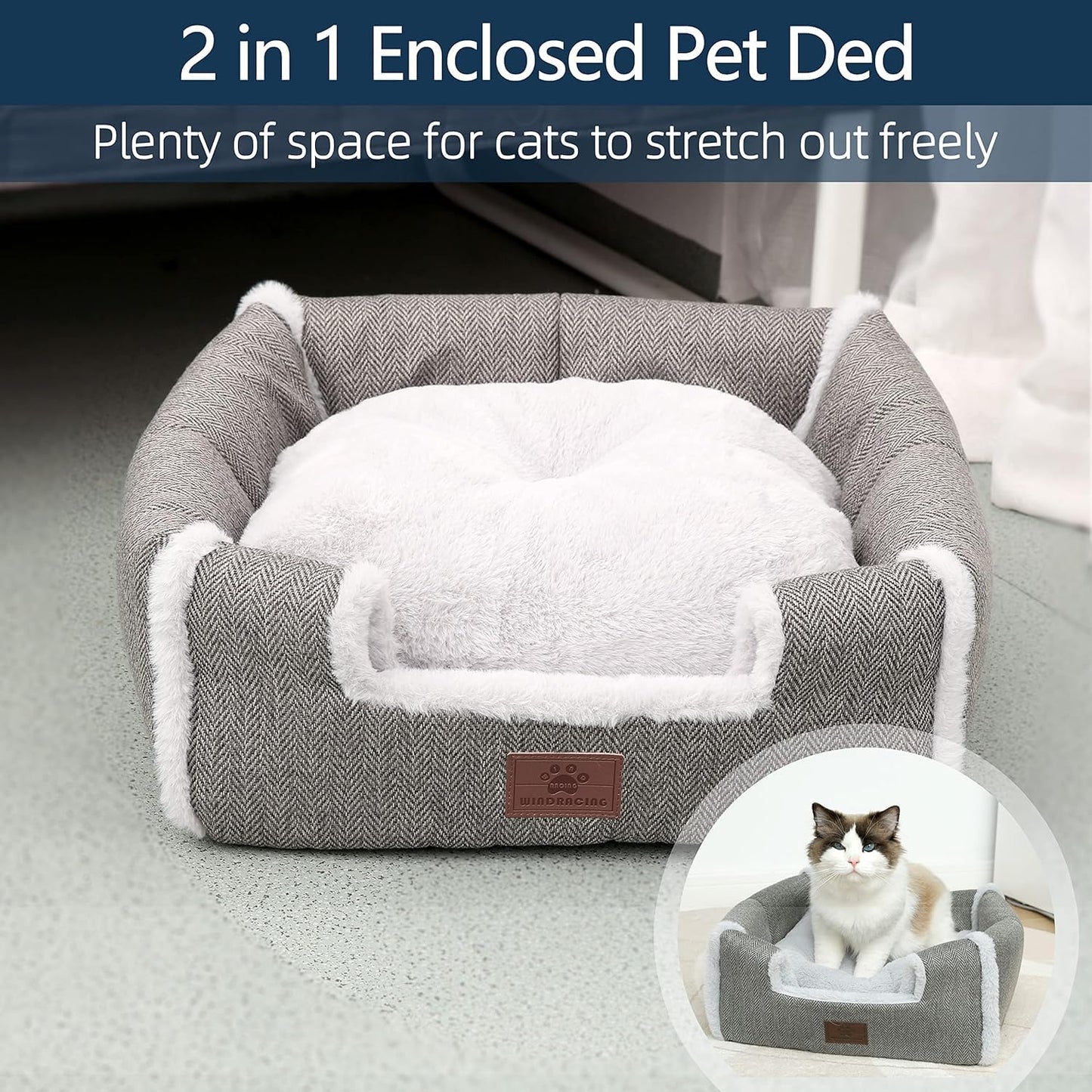 WINDRACING cat beds for Indoor Cats, Foldable cat Bed cave, cat House with Washable Cushions, cat Bed for Kittens, Small Pets, cat Tent, Soft and Warm Indoor cat House, Gray
