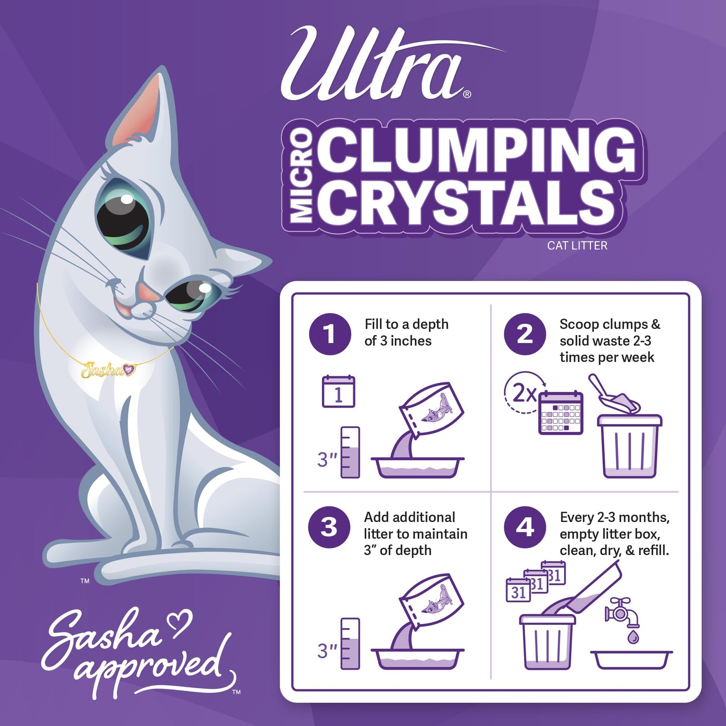 Litière agglomérante pour chat Ultra Pet, cristaux blancs et cristaux multicolores, 2,3 kg
