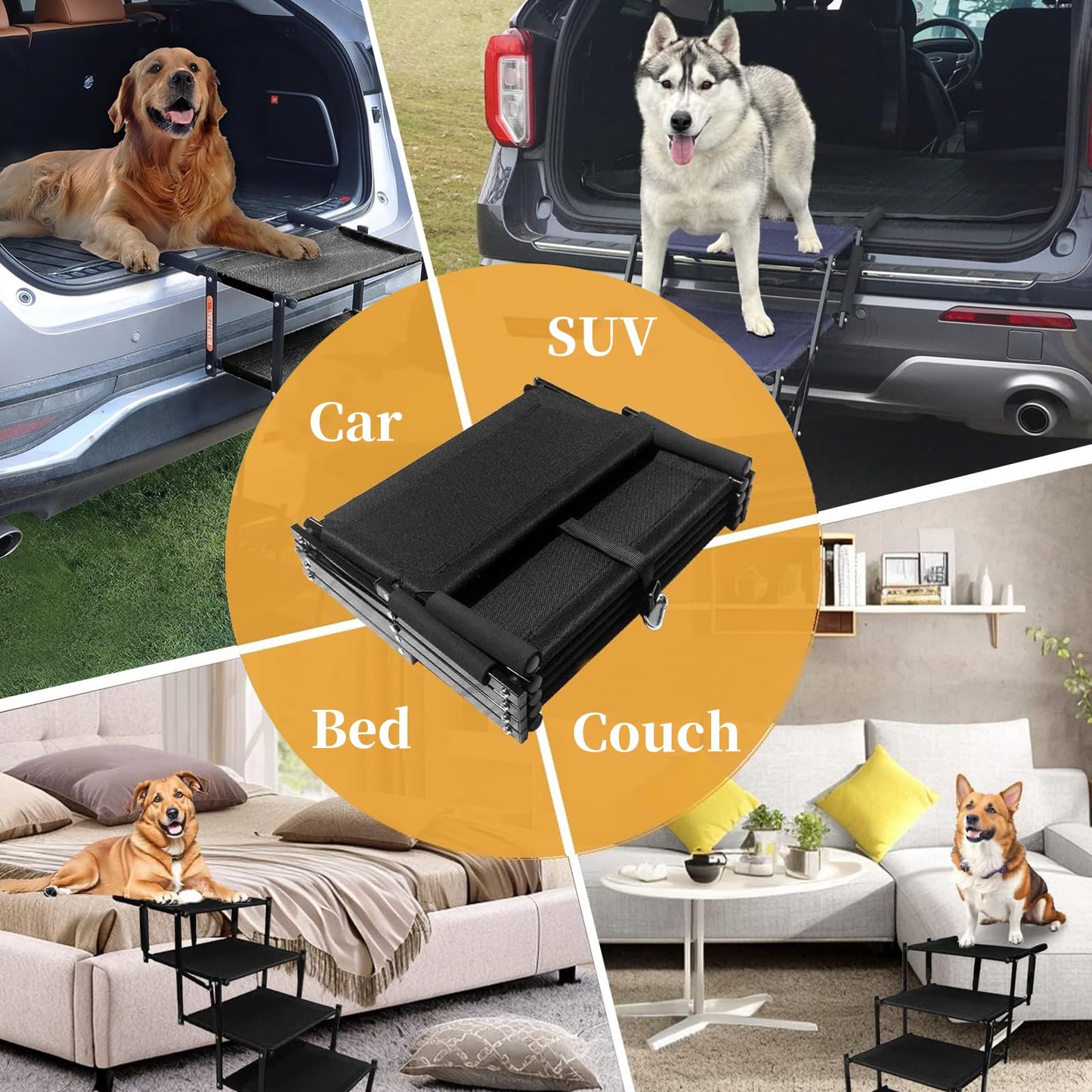 Rampe pour chiens de grande taille, escalier pliable pour voiture, échelle portable pour animaux de compagnie, marches antidérapantes pour voitures, SUV, camions, lits hauts, 5 marches (44,1" L × 16,7" l × 27,6" H)