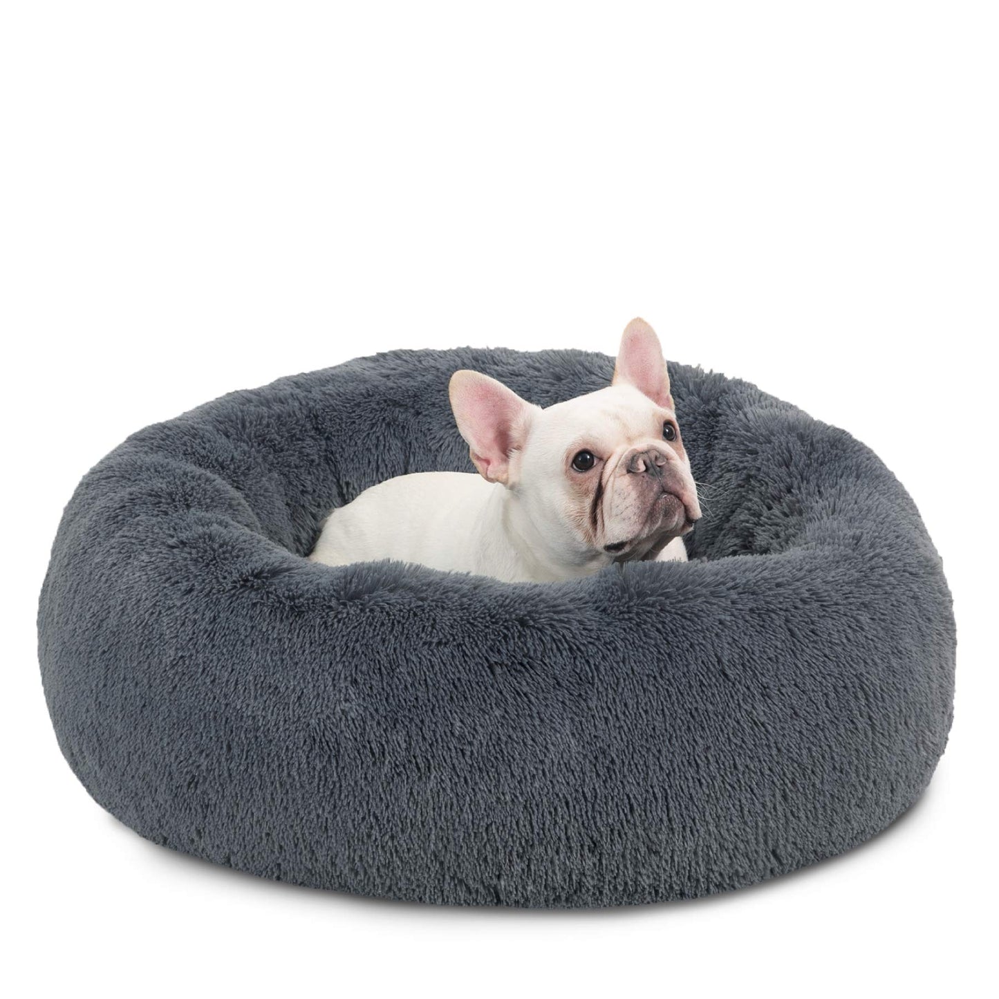 Lit rond et apaisant pour chien Bedsure en peluche - Lavable - 76 cm - En fausse fourrure antidérapante - Convient aux chats jusqu'à 20 kg, auto-chauffant - Gris