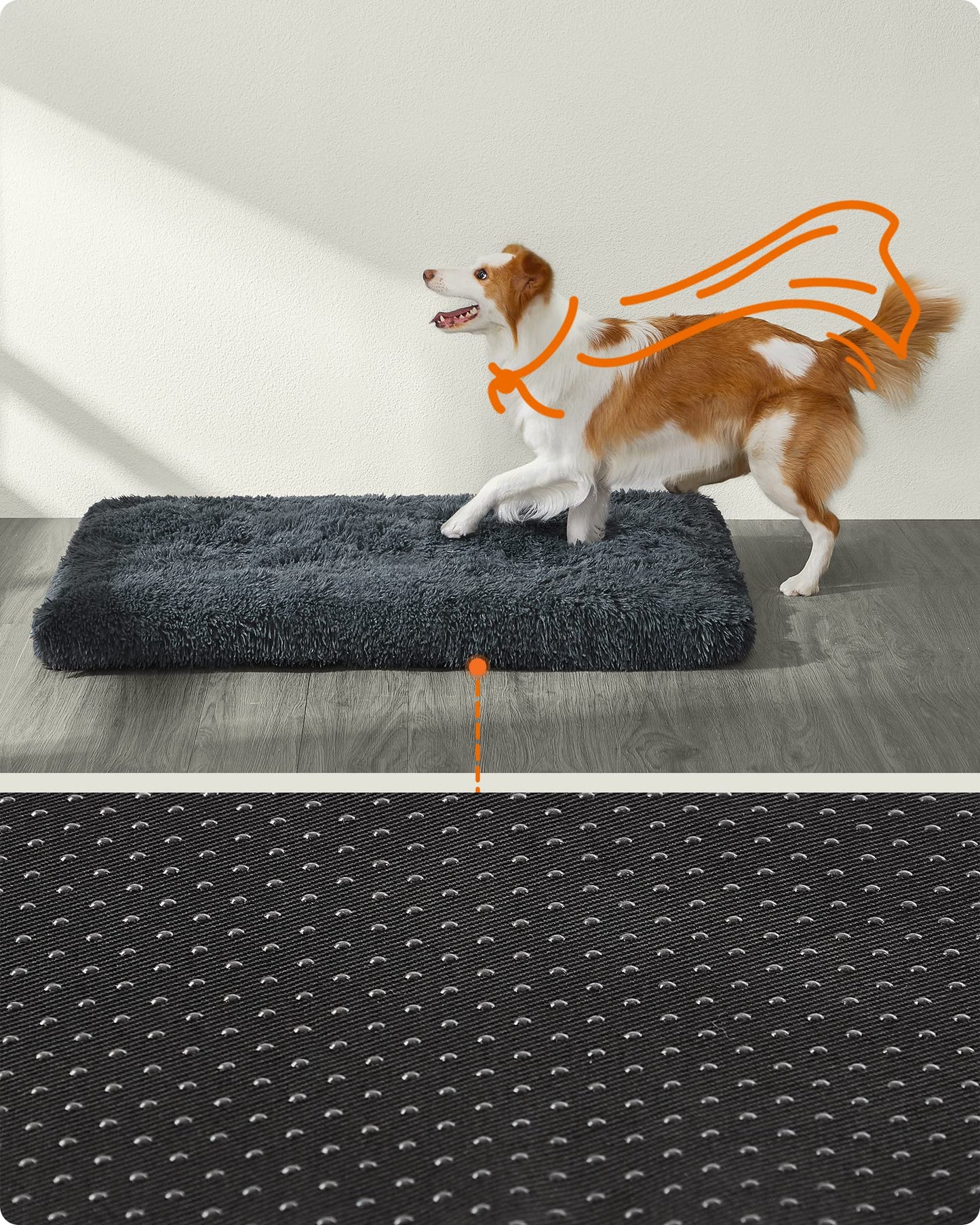 Matelas moelleux pour chien Feandrea, 110 x 74 cm, gris foncé, velours polyester, garnissage PP, base antidérapante, panier pour chien