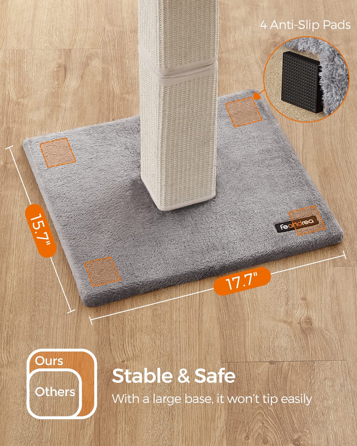 Arbre à chat Feandrea, griffoir avec perchoir supérieur, entièrement recouvert de sisal tissé, pompon, housse amovible et lavable, gris clair UPCA022W01