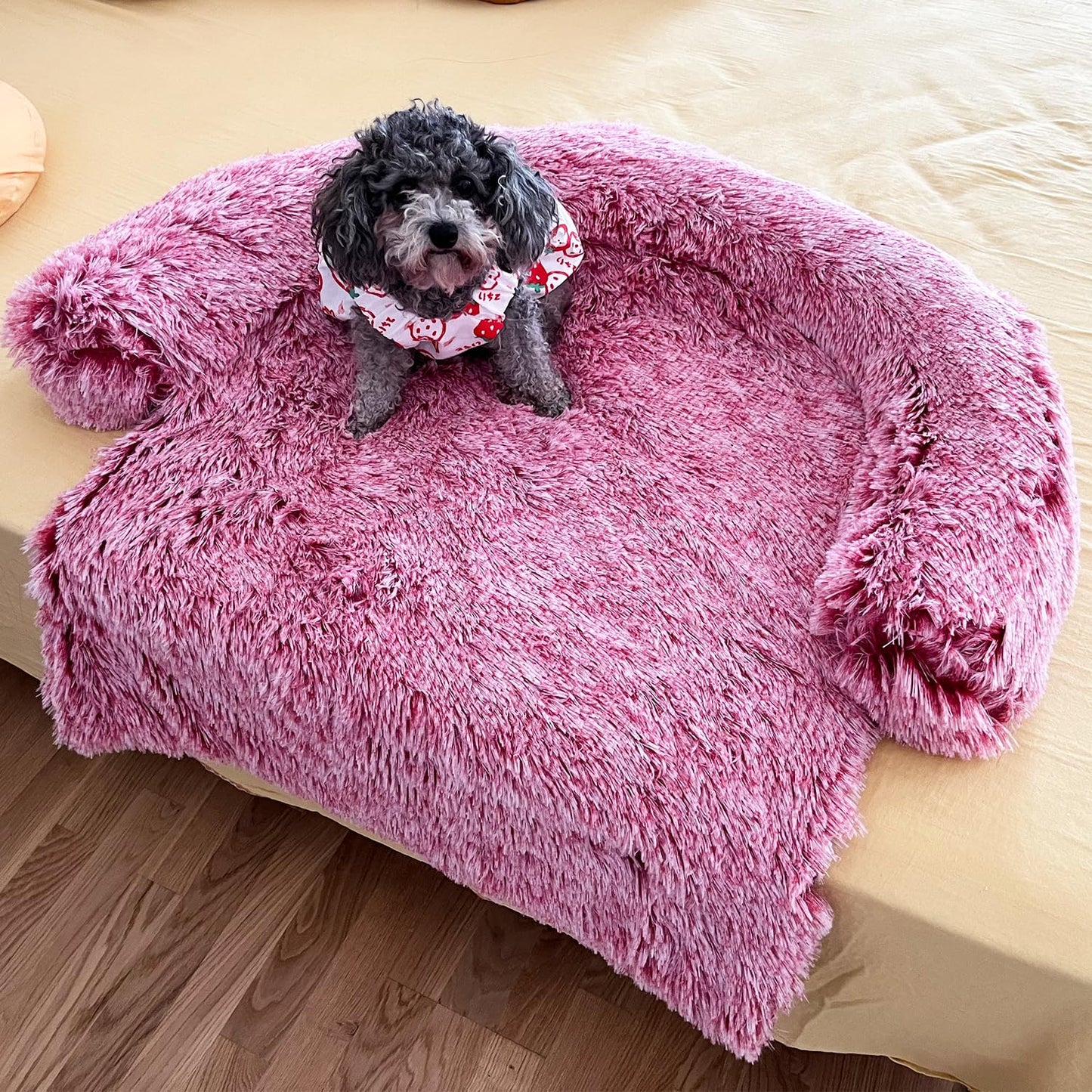 Panier apaisant pour chiens et chats, tapis moelleux en peluche pour protection de meubles avec doublure imperméable, housse amovible et lavable pour chiens et chats de grande, moyenne et petite taille (vin rouge, XL)