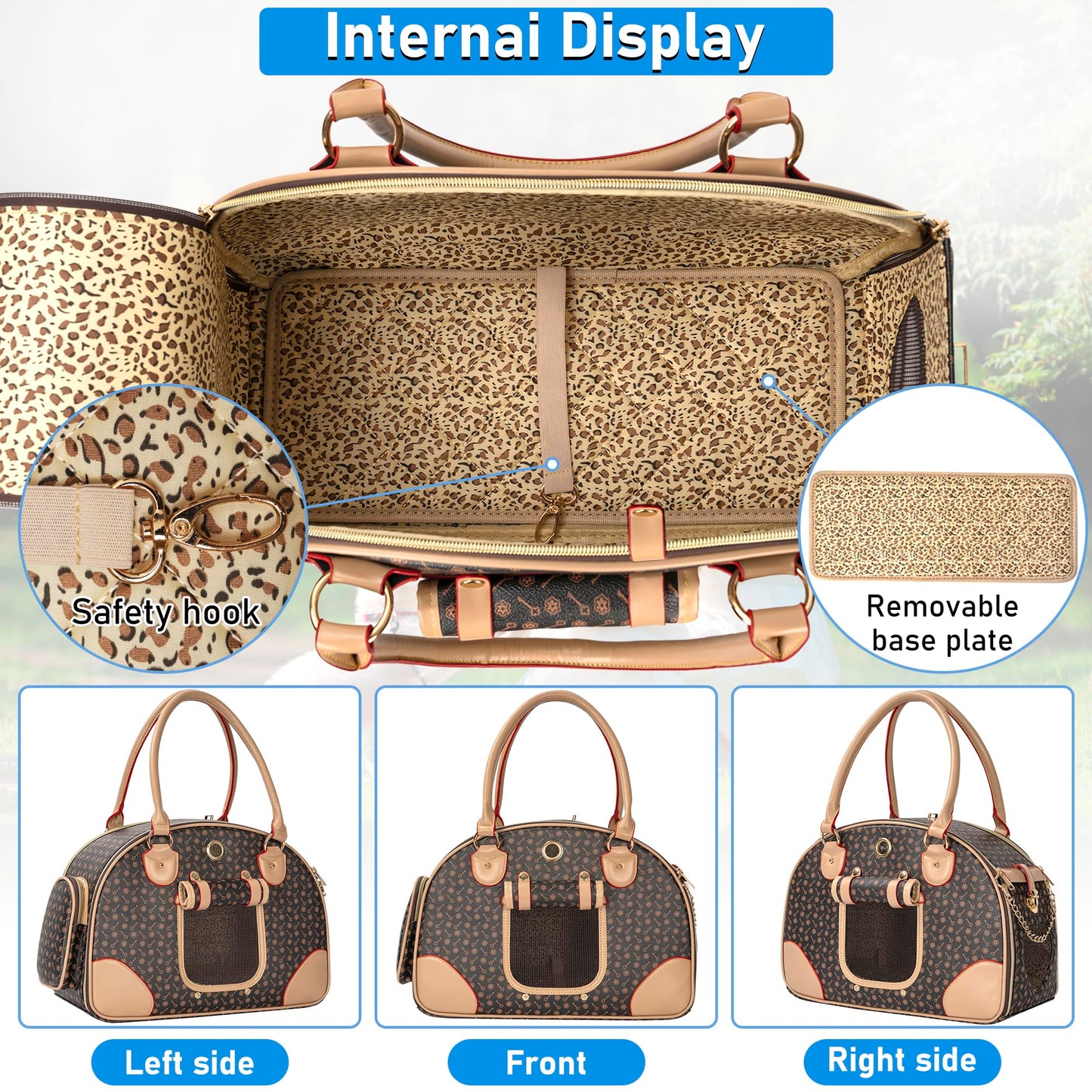 TORIBIO Luxury Pet Travel Carrier, Foldable Small Dog Cat Carrier Bag Fashion Soft-Sided Pet Carrier Tote Bags Waterproof PU Leather Carrying Handbag for Outdoor Travel Walking Hiking Shopping, L