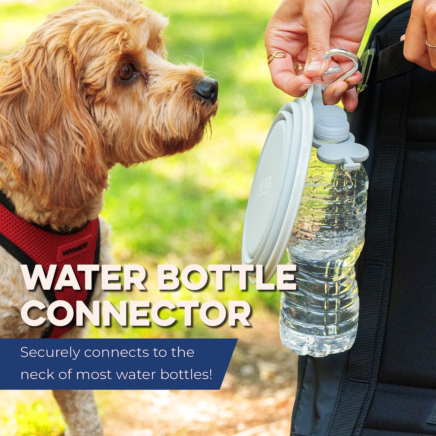 Gamelle pliable pour chien Bonza, bord renforcé robuste, mousqueton et porte-bouteille inclus, bleu marine, grande taille