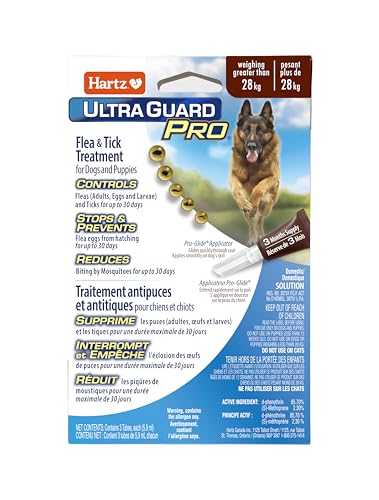 Prévention topique contre les puces et les tiques UltraGuard Pro pour chiens et chiots - Plus de 28 kg, 3 traitements mensuels