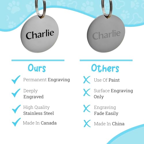 UNIIKA Personalized Custom Dog Tags Engraved Pet Canada (Lifetime Replacements) - Medaille Pour Chien et Chat Personnalisée, Deep Engraved on Both Sides (Small, Silver)