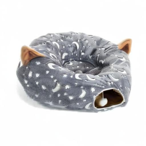 LUCKITTY Cat Tunnel Bed Tube with Cushion and Plush Ball Toy Playground Crinkle Collapsible Self-Luminous Flannel Fabric 3FT for Large Cats Kittens Kitty Small Animals Puppy Grey Moon Star
