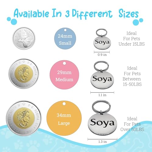 UNIIKA Personalized Custom Dog Tags Engraved Pet Canada (Lifetime Replacements) - Medaille Pour Chien et Chat Personnalisée, Deep Engraved on Both Sides (Small, Silver)