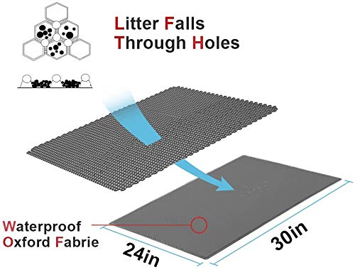 Pieviev Cat Litter Mat Trapper - 76 x 61cm Honeycomb Double Layer Tapis Litiere Chat -Traps Messes, Easy Clean and Durable (Gray)