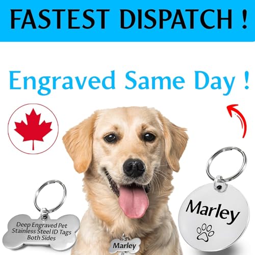 UNIIKA Personalized Custom Dog Tags Engraved Pet Canada (Lifetime Replacements) - Medaille Pour Chien et Chat Personnalisée, Deep Engraved on Both Sides (Small, Silver)
