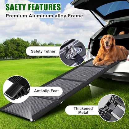 PUPAINT Dog Ramp for Car, Portable Dog Ramp with Non-Slip Rug Surface & Pet Blanket, 67" L Folding Pet Ramp, Easy to Store, Aluminum Alloy Frame Max Load 260LBS for Dog Enter Cars, SUVs (Upgraded)