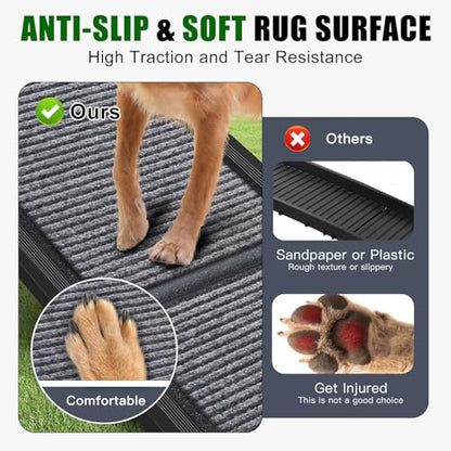 PUPAINT Dog Ramp for Car, Portable Dog Ramp with Non-Slip Rug Surface & Pet Blanket, 67" L Folding Pet Ramp, Easy to Store, Aluminum Alloy Frame Max Load 260LBS for Dog Enter Cars, SUVs (Upgraded)