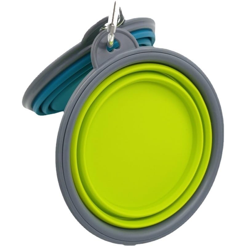 Small Collapsible Dog Bowl,2 Pack Portable and Foldable Pet Travel Bowls with 2 Carabiners & Lids for Dogs Cats and Small Animals (Blue+Green+Grey, 350ml)