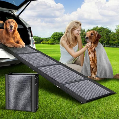 PUPAINT Dog Ramp for Car, Portable Dog Ramp with Non-Slip Rug Surface & Pet Blanket, 67" L Folding Pet Ramp, Easy to Store, Aluminum Alloy Frame Max Load 260LBS for Dog Enter Cars, SUVs (Upgraded)