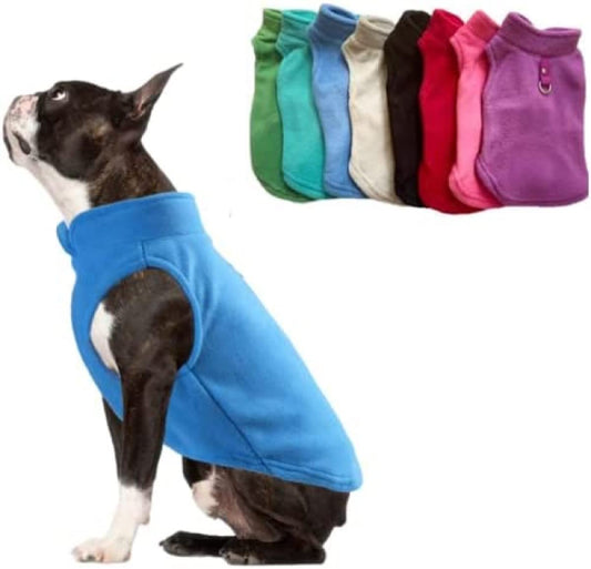 JACKO &amp; CO - Gilet polaire avec anneau pour laisse - Doux, léger et respirant pour chiots, chiens de petite et moyenne taille, chatons, chats et chihuahuas - Chaud pour l'automne/l'hiver (Bleu, L (10-16 lb))