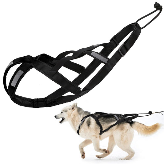 Harnais de traction réglable et robuste pour chien, en nylon imperméable avec bandes réfléchissantes, pour la course et le traîneau, pour les grandes races, le bikejoring, le skijoring, le canicross et le traîneau à chiens (noir, M)