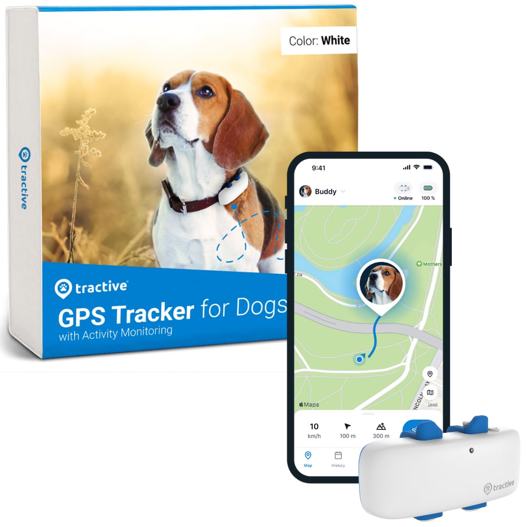 Tractive GPS Pet Tracker for Dogs - Waterproof, GPS Location & Smart Pet Activity Tracker, Unlimited Range, Works with Any Collar (White)