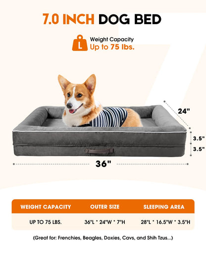 Large Orthopedic Dog Bed, Egg Foam Dog Couch with Removable Washable Cover, Waterproof Pet Sofa Bed with Non-Slip Bottom and Four-Sided Bolster Cushion, Gray Dog Beds for Large Sized Dog